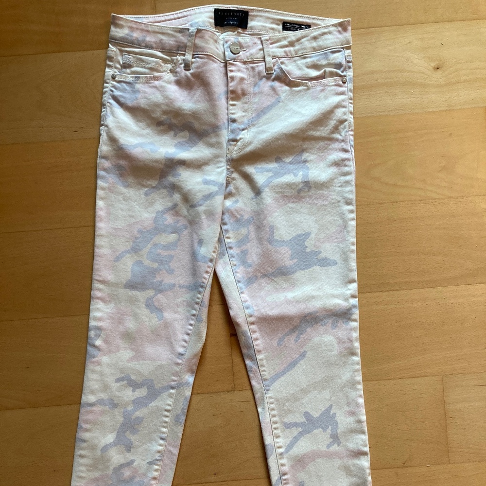 Sanctuary Social Ankle Skinny Jeans 28 Pastel Camo Raw Hem
